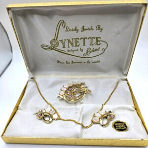 Lynette By Richard Genuine Aurora Borealis Chain, Brooch, and Clip Ons Vintage